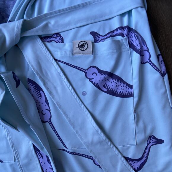 Plover Anywear Robe Unisex One Size Fits Most Blue Narwhal Print Pocket Nautical - Picture 8 of 16
